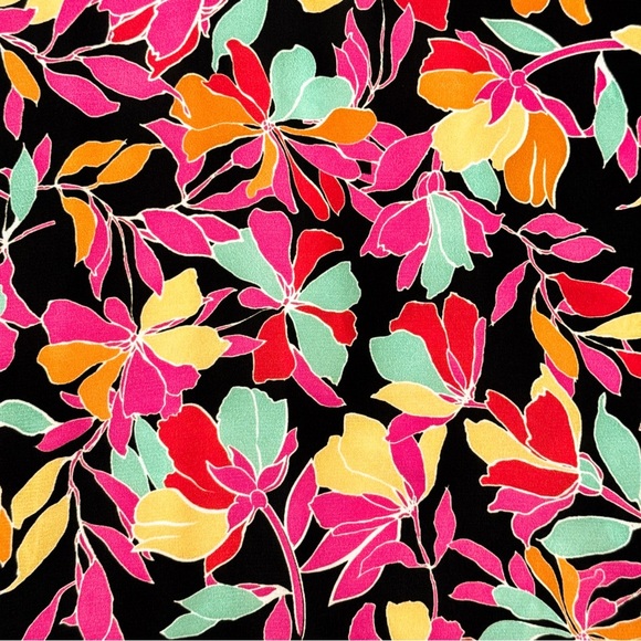 Women Floral V-Neck Top L Boho Vibrant Tropical Flowy Beachy Cruise Resort - Picture 6 of 12